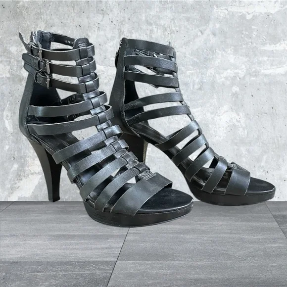 Via Spiga high heel sz 7 leather Roman strappy buckles platform dress shoes - Picture 2 of 12